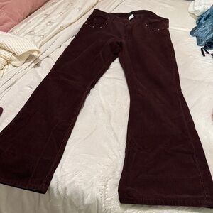 Anna Sui Vintage Brown Corduroy Flare Pants With Studs